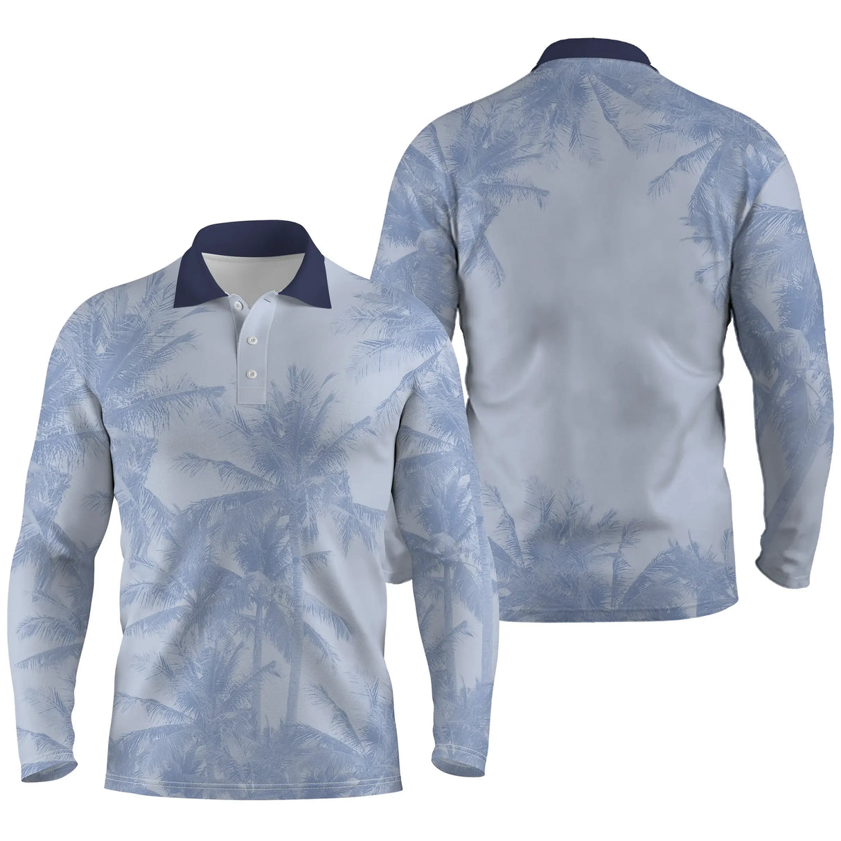 Polo golf manches longues unisexe bleu pastel motif cocotier séchage rapide