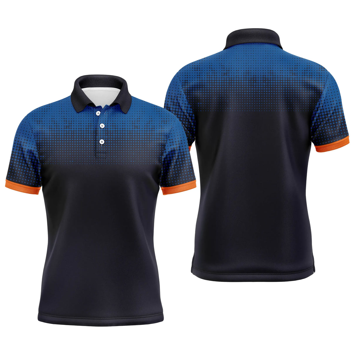 Polo golf tennis manches longues unisexe pixel bleu blanc séchage rapide