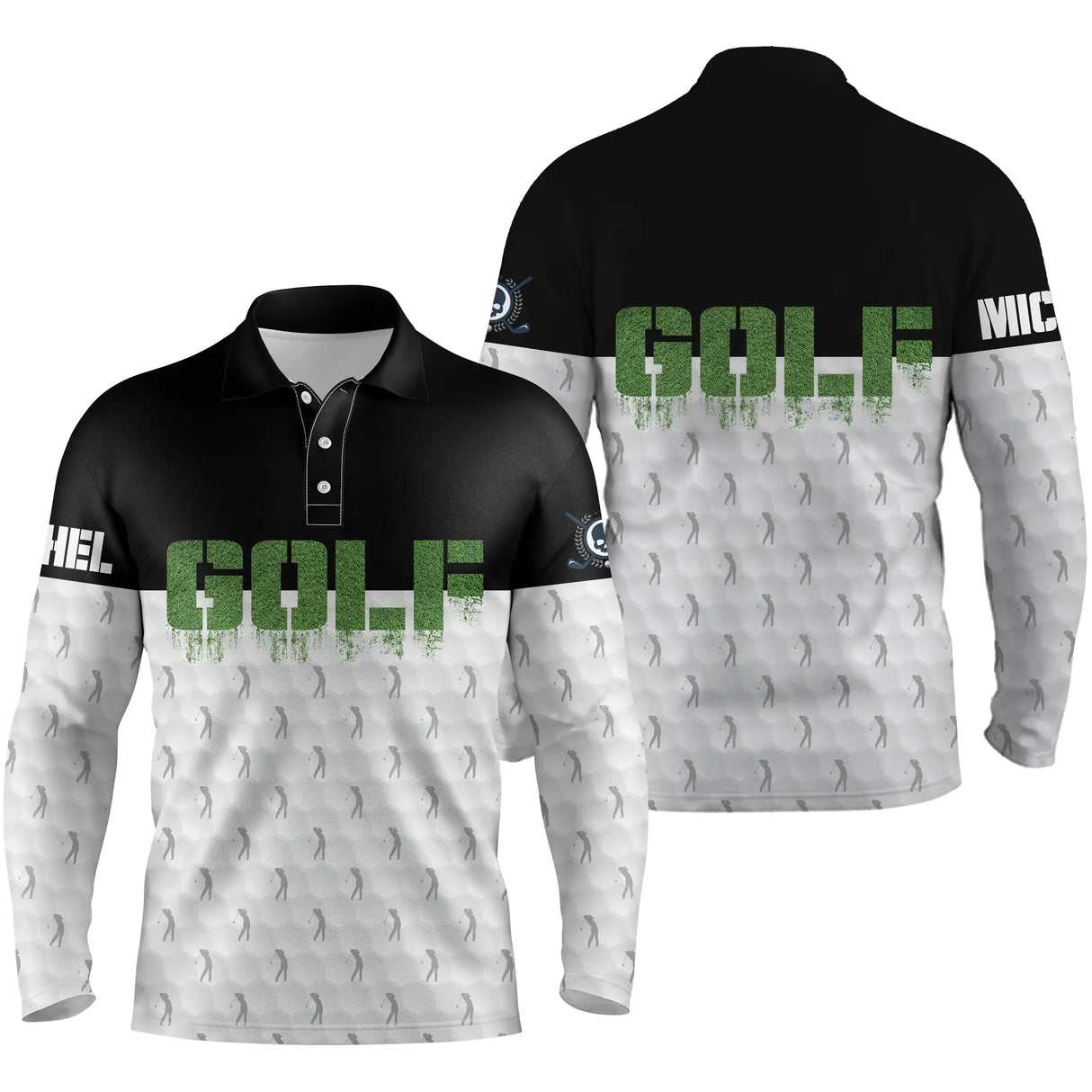 Polo golf manche courte noir blanc vert pour passionné de golf affirmé