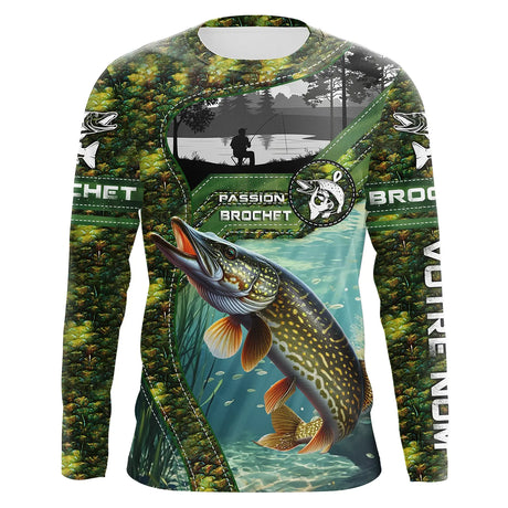 Pêche Du Brochet, Passion Du Brochet, Cadeau Pêcheur, Peau Du Brochet, Personnaliser - VEPEBR022 Anti UV T-shirt Manches Longues Unisexe