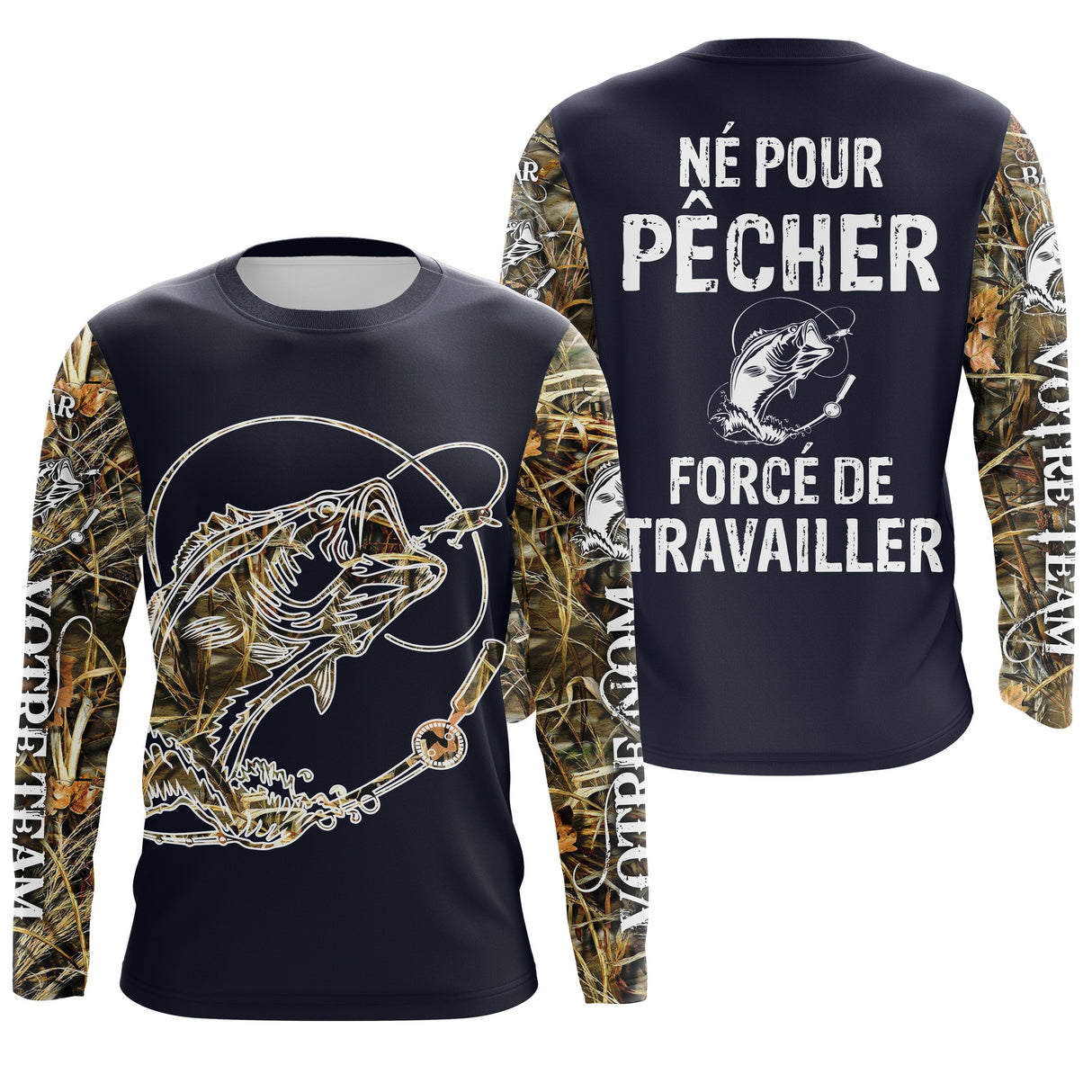 Hoodie pêche bar humour Pêcher forcé de travailler camouflage prénom variante