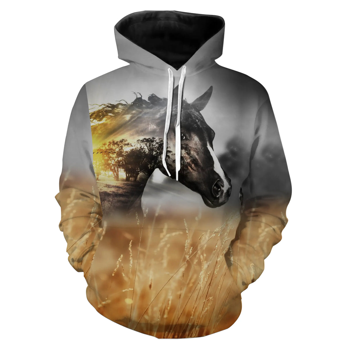 T-shirt Équitation, Cadeau Original Fan Des Chevaux, Cheval Dans Les Champs De Blé - CT24082223