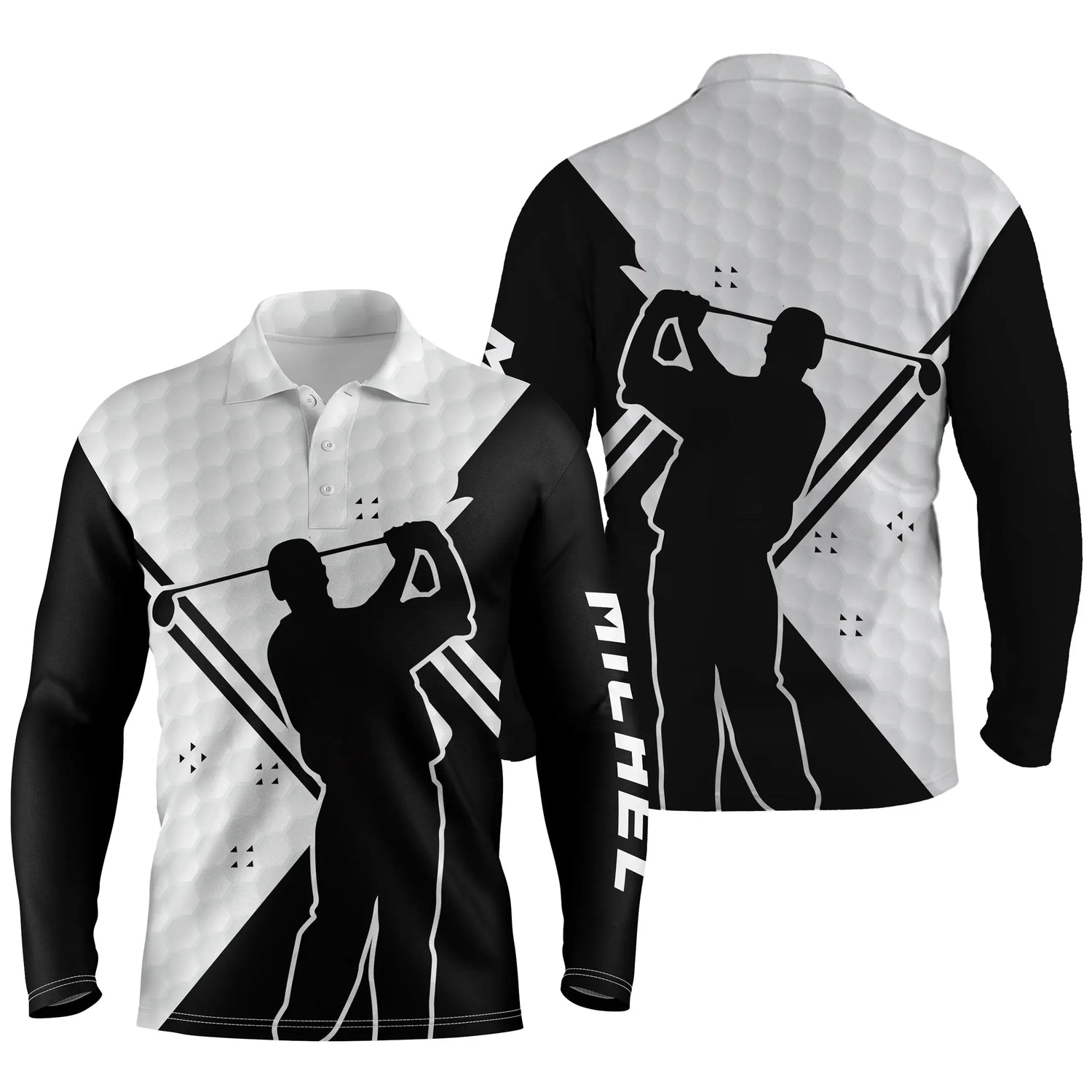 Alpenext - Polo De Golf, Blanc et Noir, Cadeau Personnalisé Pour Fans De Golf, Polo de Sport Homme et Femme, Motifs Balle De Golf, Golfeur, Golfeuse - CTS25052208