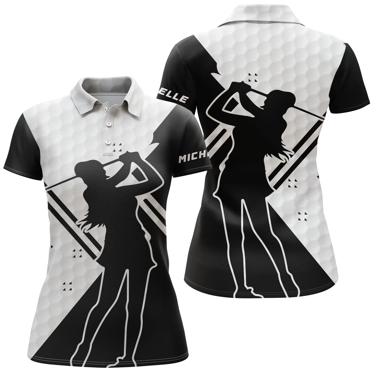 Alpenext - Polo De Golf, Blanc et Noir, Cadeau Personnalisé Pour Fans De Golf, Polo de Sport Homme et Femme, Motifs Balle De Golf, Golfeur, Golfeuse - CTS25052208