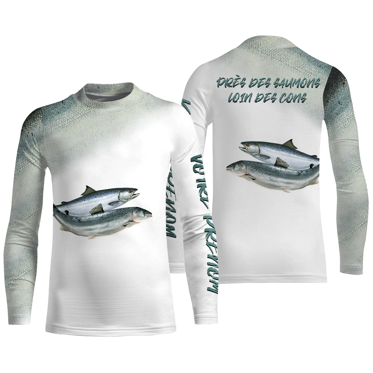 Manches longues enfant all-over pêche saumon gris argenté avec saumons argentés apprentissage