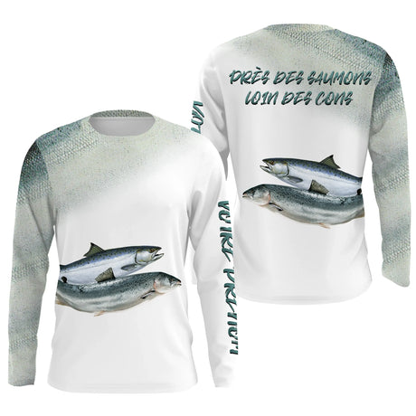 Pêche du Saumon, Cadeau Humour Pour Pêcheur, Tee shirt All-Over, Vêtements Anti-UV, Près Des Saumons, Loin Des Cons - CTS25052213 T-shirt Anti UV Manches Longues Unisexe