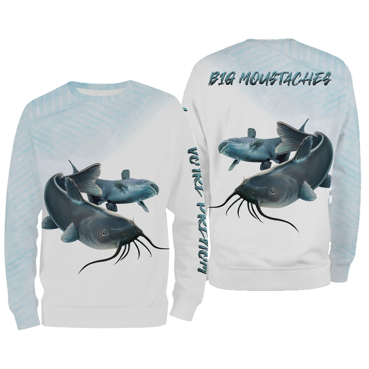 Sweater all-over pêche silure bleu pâle manches longues unisexe grands carnassiers