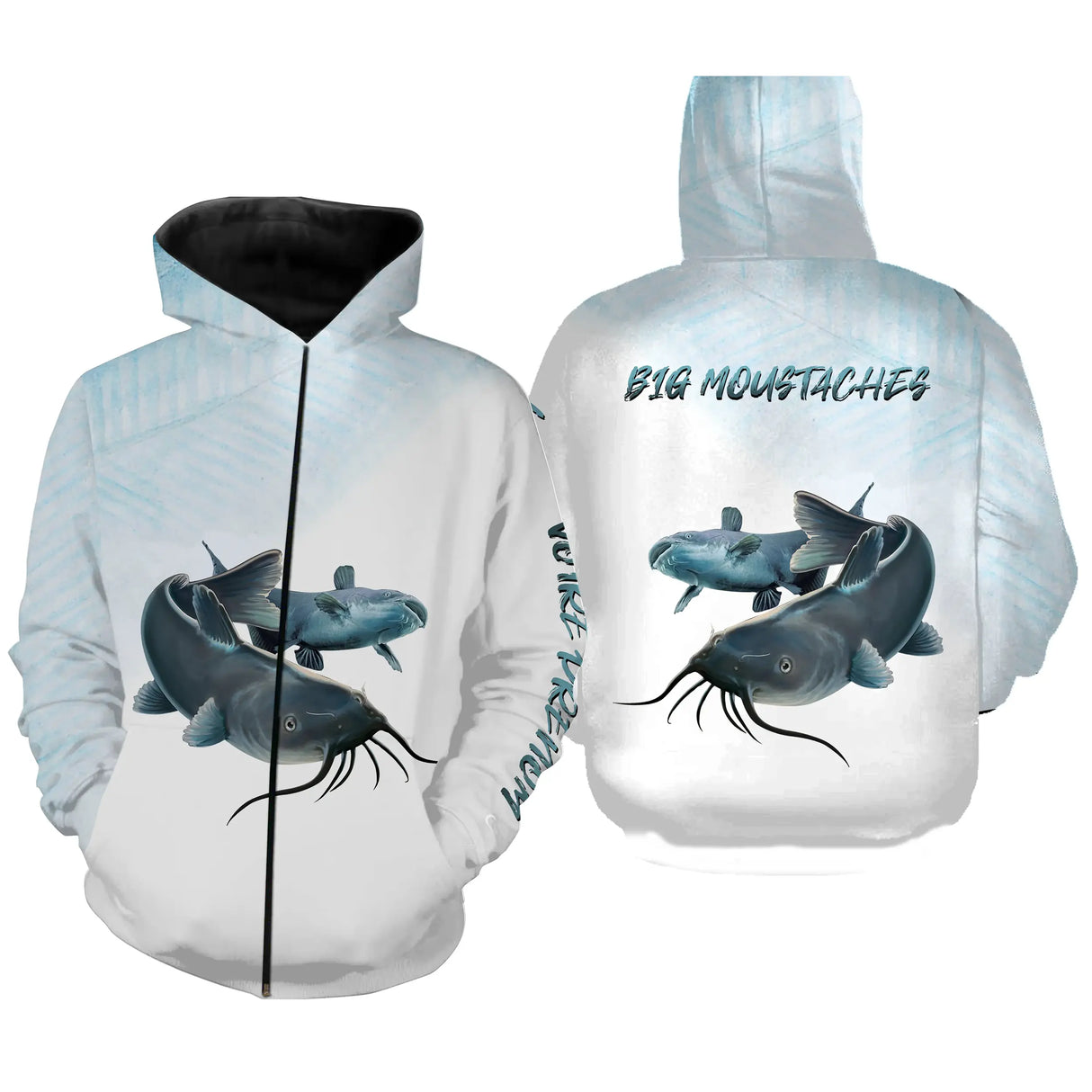 Sweat zippé all-over pêche silure bleu pâle coupe unisexe pour traque des silures
