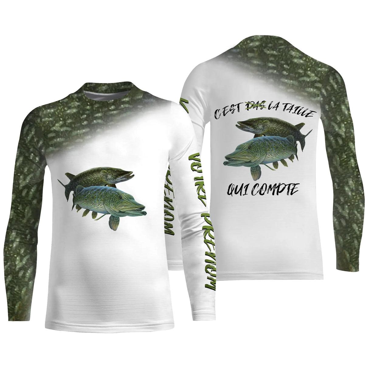 Manches longues enfant all-over pêche brochet camo vert avec brochet en chasse apprentissage