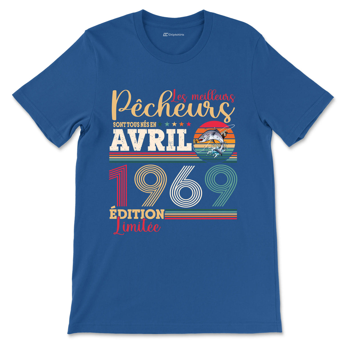 T-shirt humour homme pêcheur noir typographie blanche orangée turquoise pêcheur silhouette date personnalisée