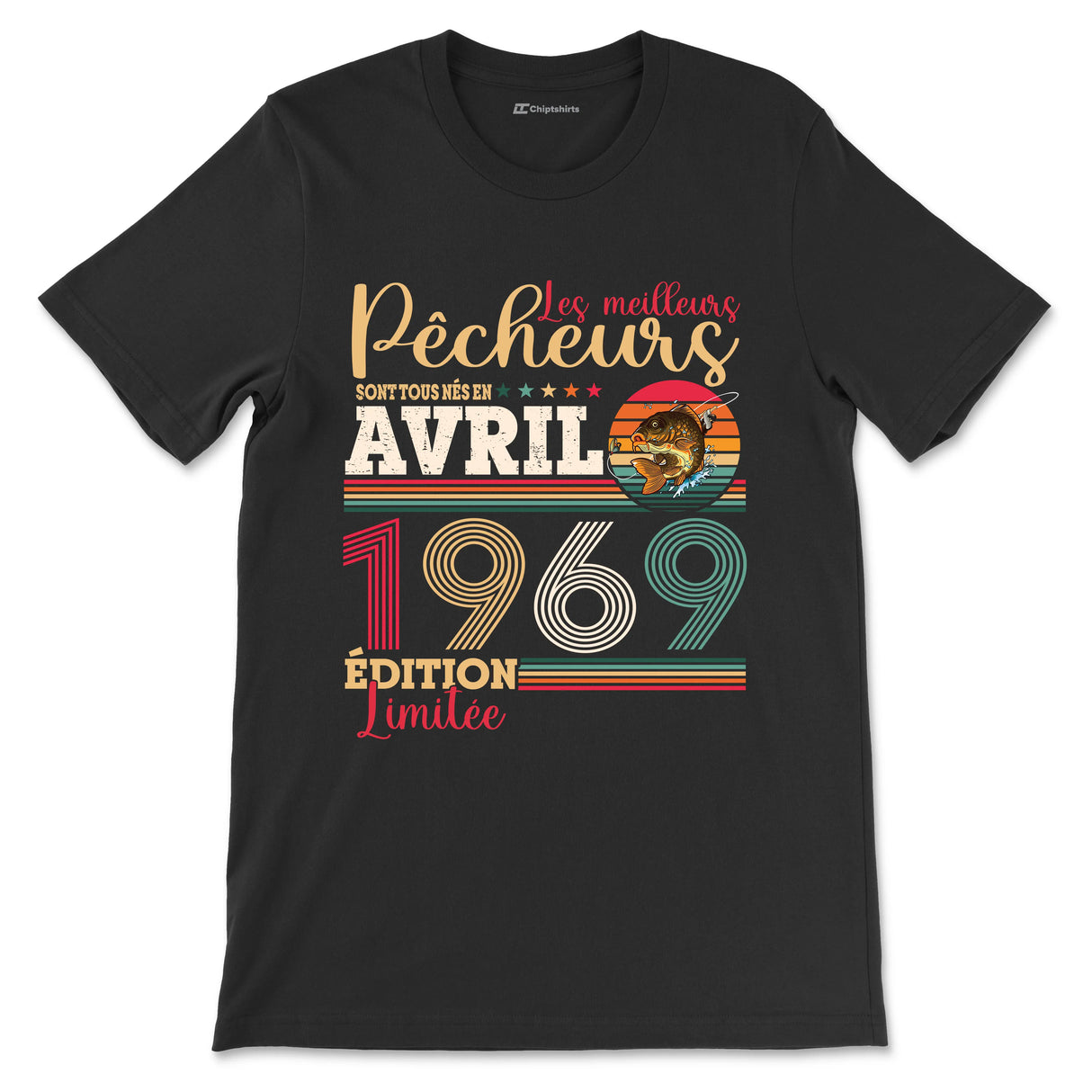 T-shirt pêcheur noir vintage avec inscription meilleurs pêcheurs date édition limitée