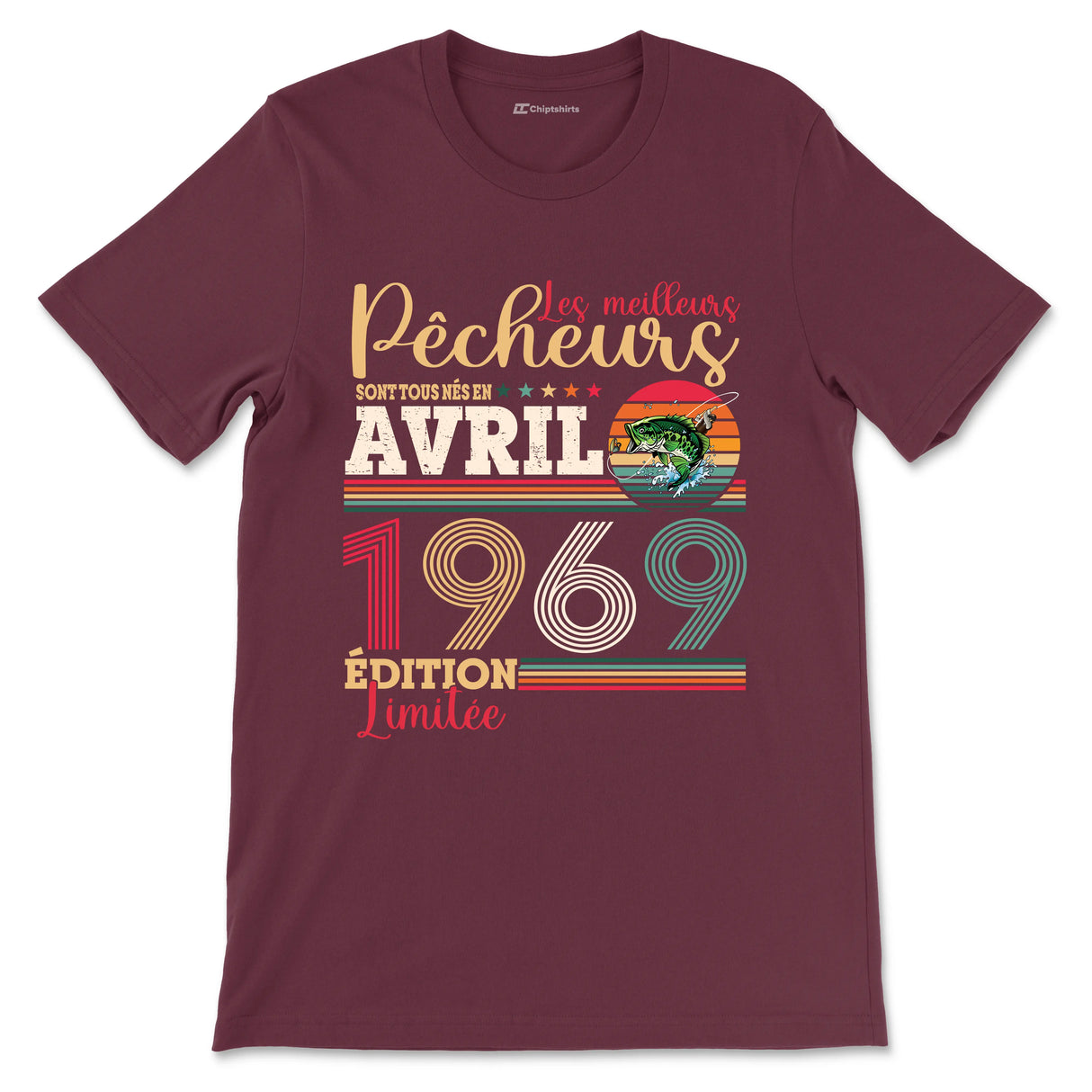 T-shirt pêcheur marine variante avec bar vintage date