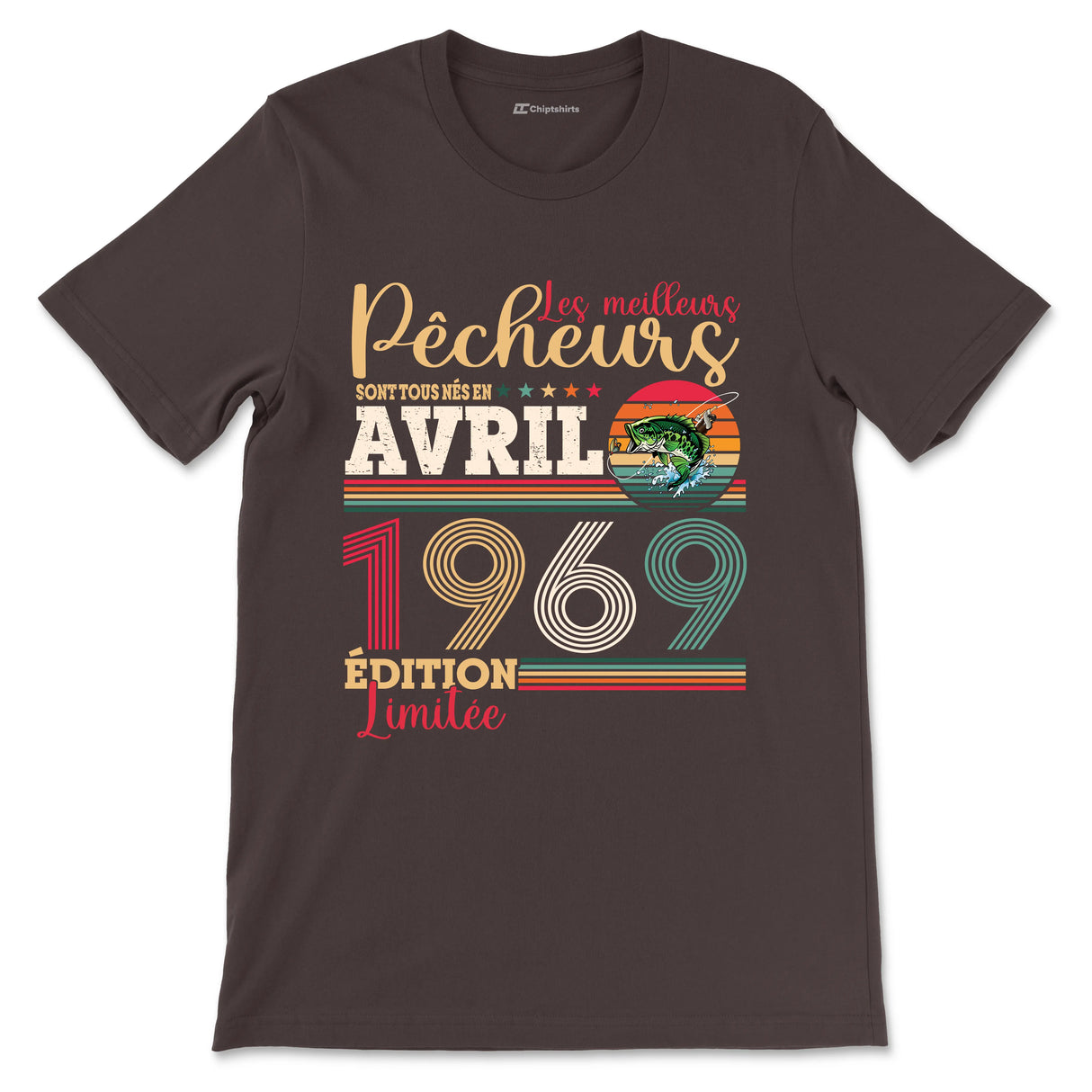 T-shirt pêcheur noir variante avec bar et inscription pêcheurs