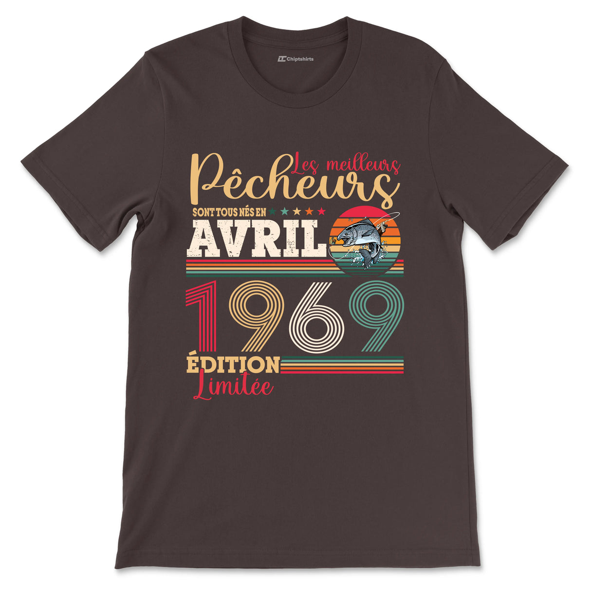 T-shirt pêcheur noir variante avec saumon et inscription pêcheurs
