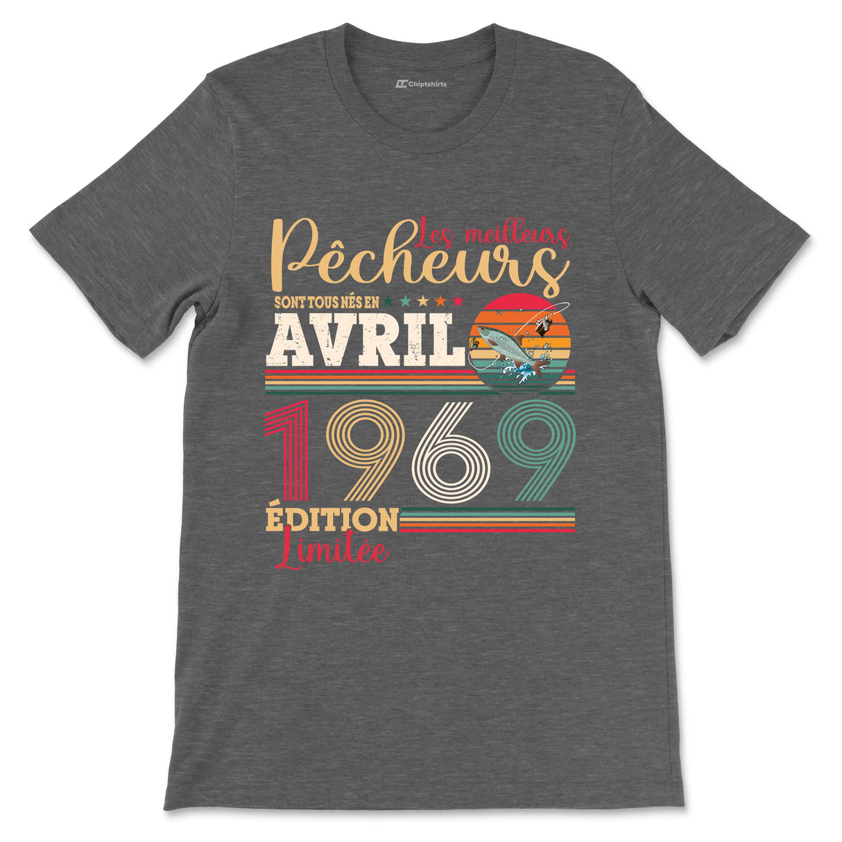 T-shirt pêcheur marine variante avec gardon vintage date