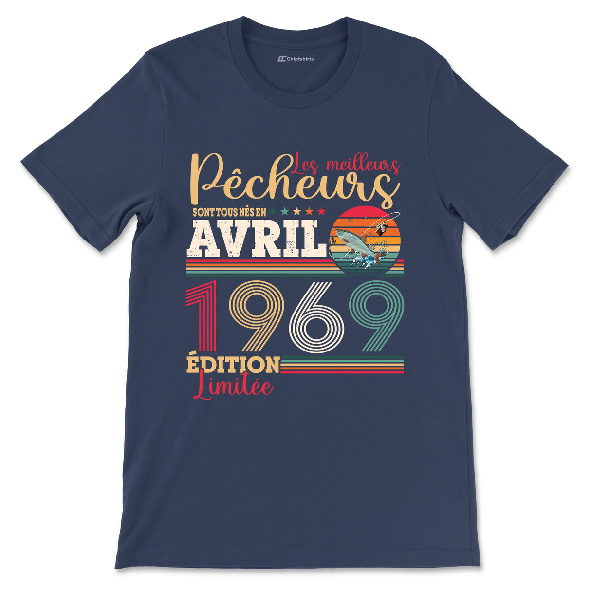 T-shirt pêcheur noir vintage avec gardon et inscription date édition limitée