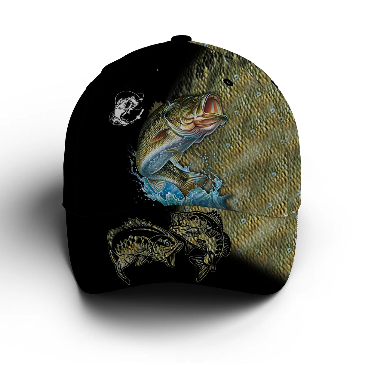 Casquette bar all-over peau réaliste vert gris argenté traqueur surfcasting marin unisexe