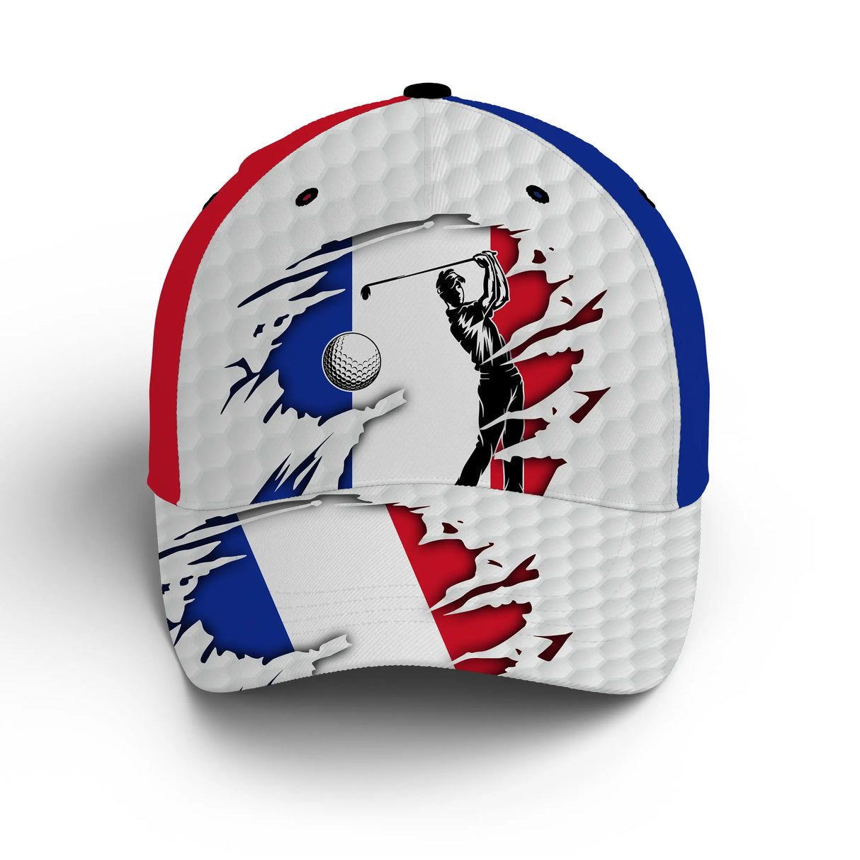 Casquette golf tricolore bleu blanc rouge golfeuse stylisée parcours unisexe sportive