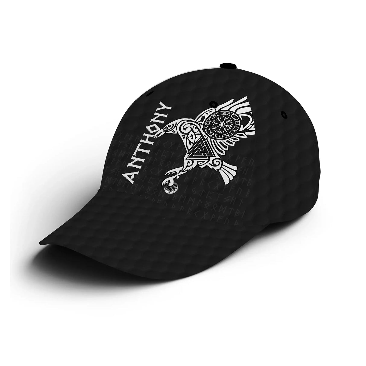 Casquette golf blanche art tatouage viking corbeau noir prénom unisexe personnalisée