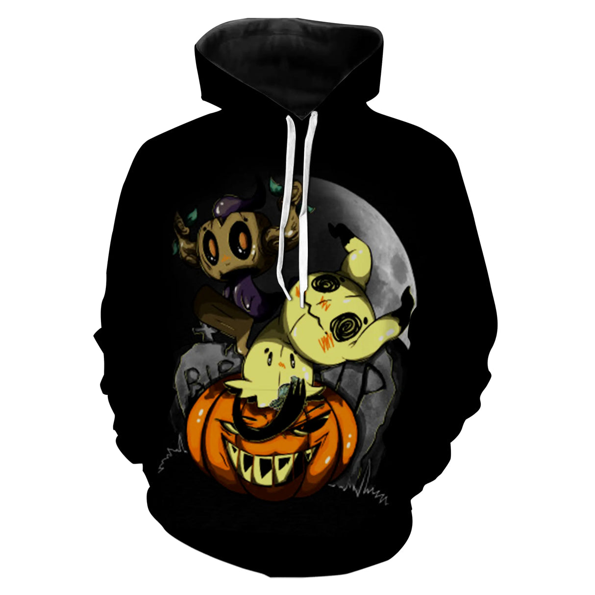 Sweat à capuche all-over Halloween créatures et citrouille, vêtement chaud pour soirée d horreur ou convention