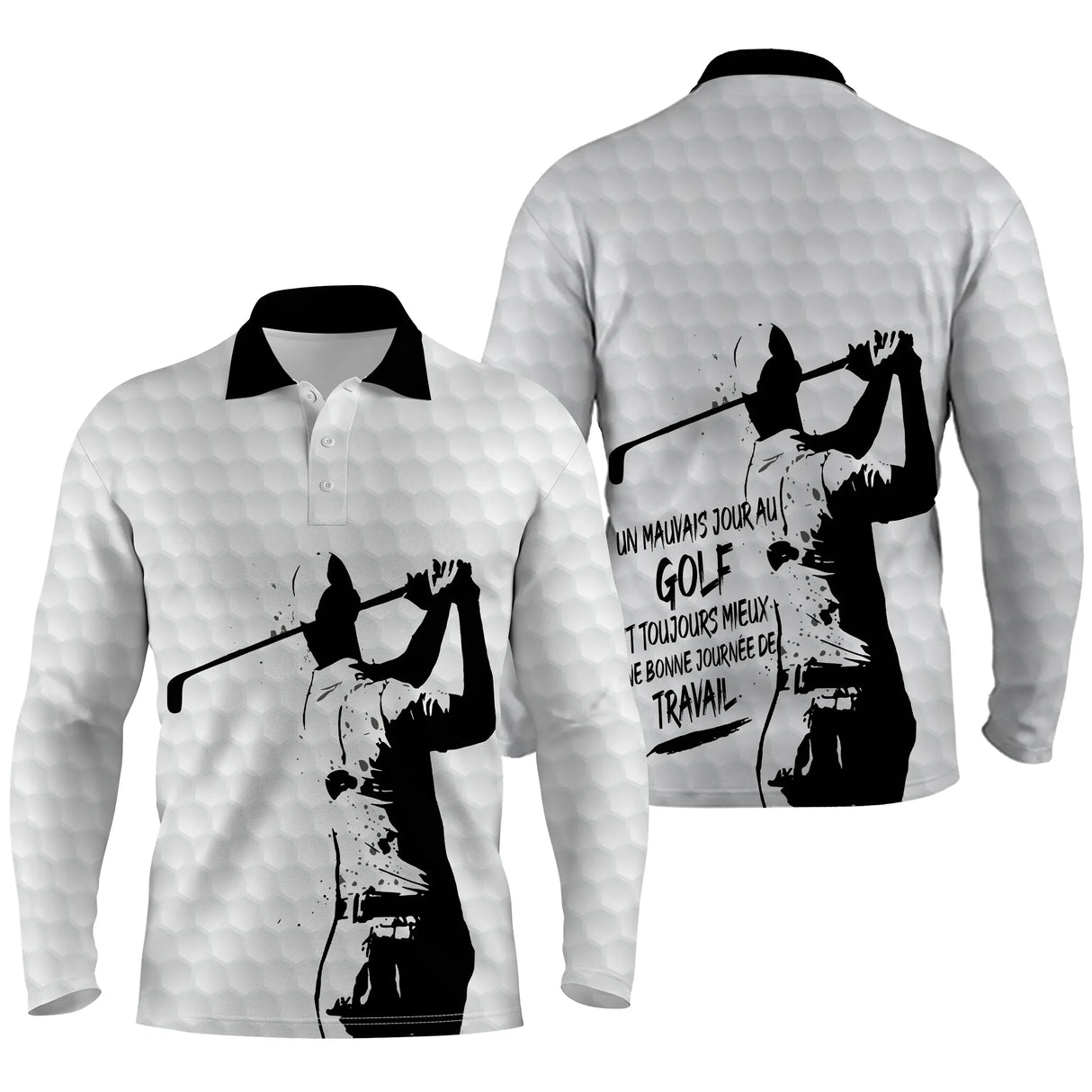 Polo de golf manches longues unisexe blanc humour Un Mauvais Jour Au Golf parcours frais