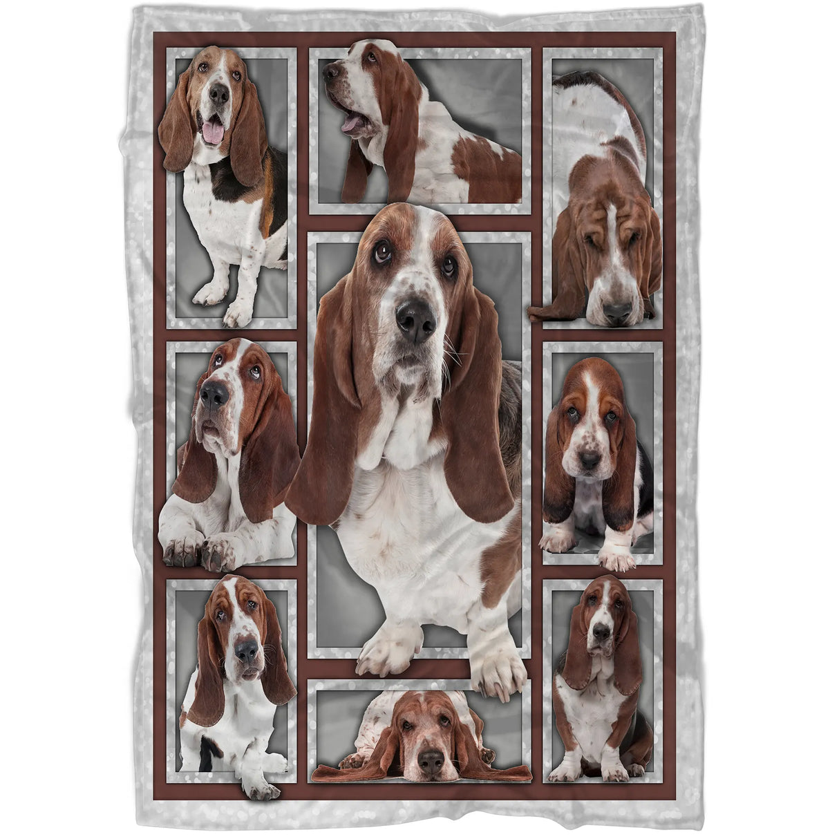 Plaid polaire Basset Hound vue salon, scènes de chien britannique encadrées sur tissu doux pour canapé