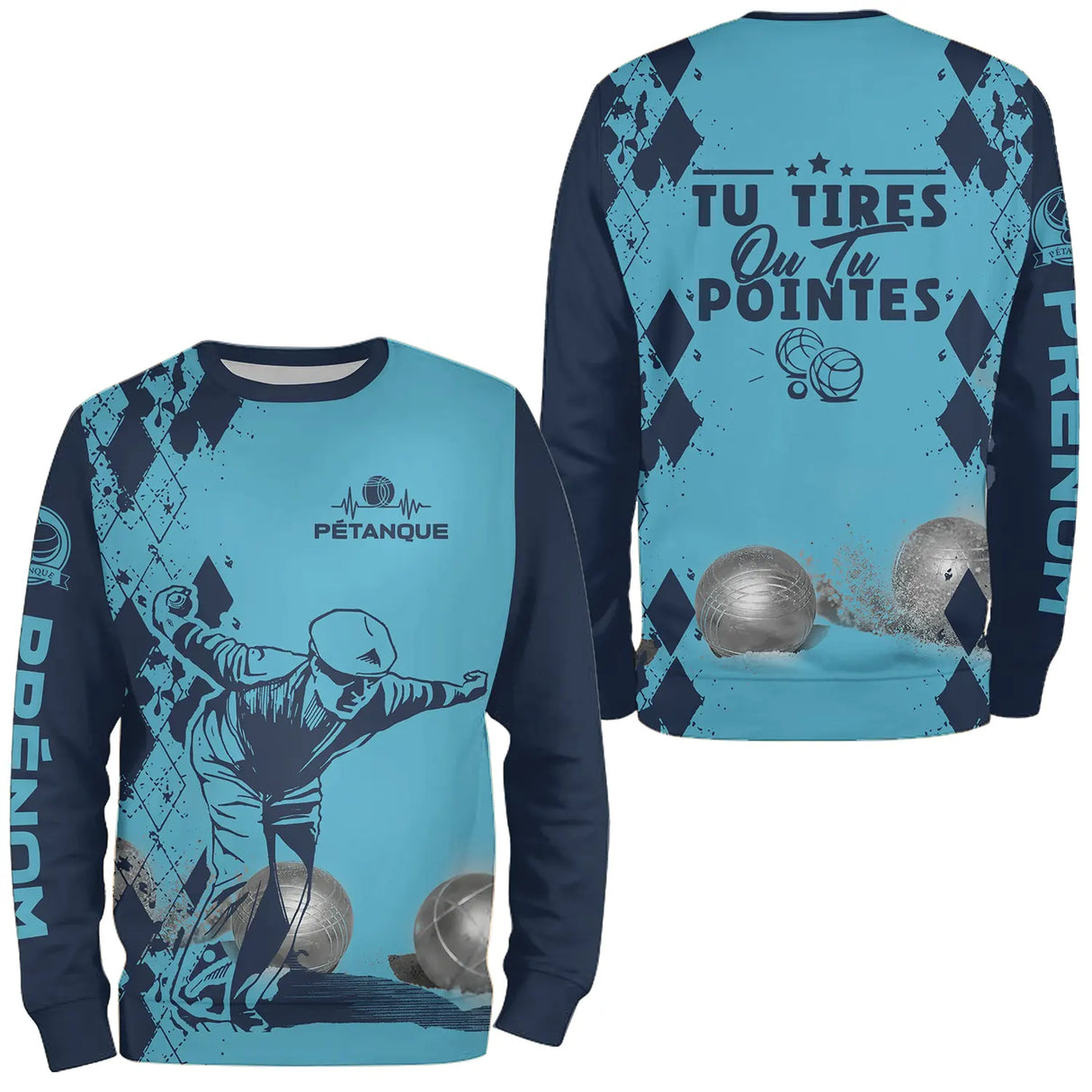 Sweat zippé pétanque sable Tirer ou pointer joueur boules dos texte manche bouliste personnalisé