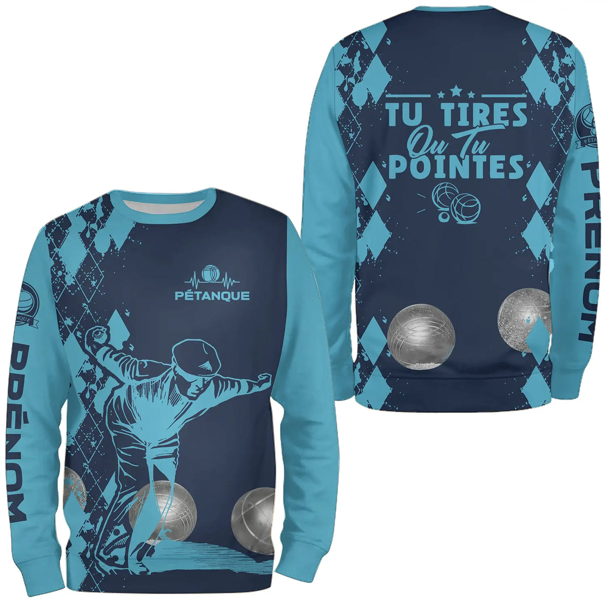 Sweater pétanque sable Tirer ou pointer joueur boules dos texte manche bouliste personnalisé