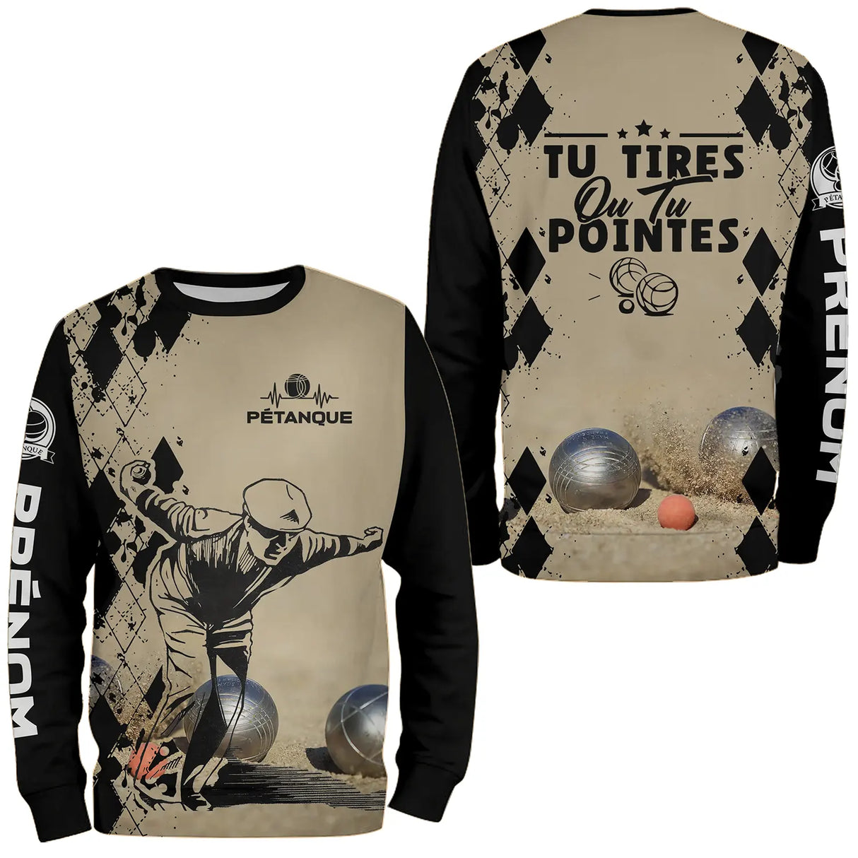 Sweat à capuche pétanque sable Tirer ou pointer joueur boules dos texte manche personnalisé