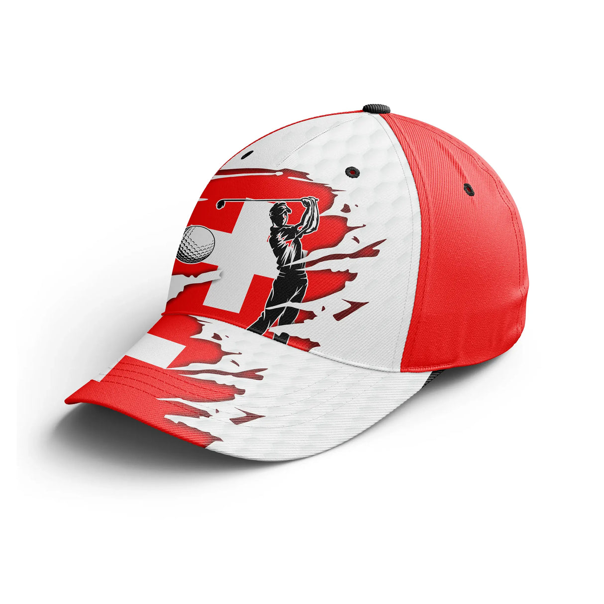 Casquette golf rouge blanc drapeau suisse golfeuse swing helvète unisexe Performance