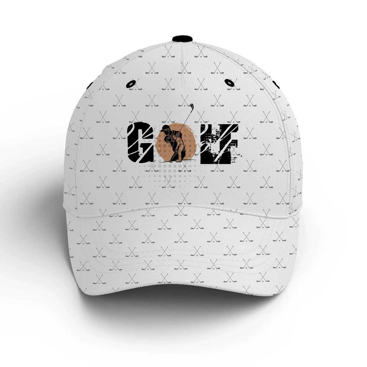 Casquette golf blanc immaculé silhouettes graphiques club golfeur élégant unisexe