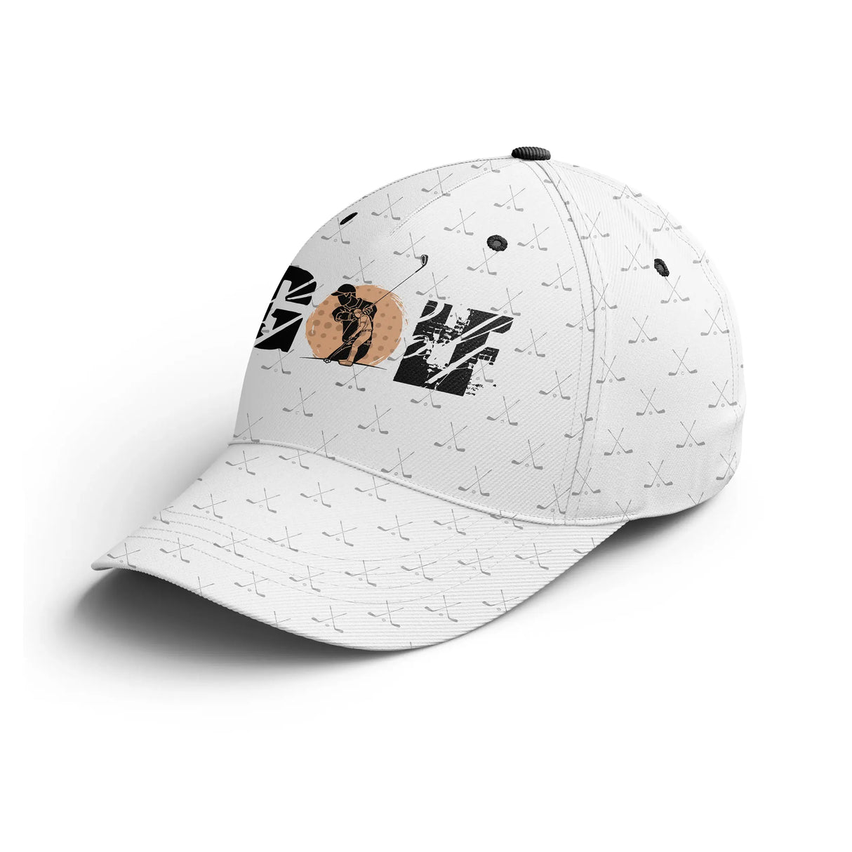 Casquette golf blanche silhouette club golfeur design minimaliste élégant unisexe parcours