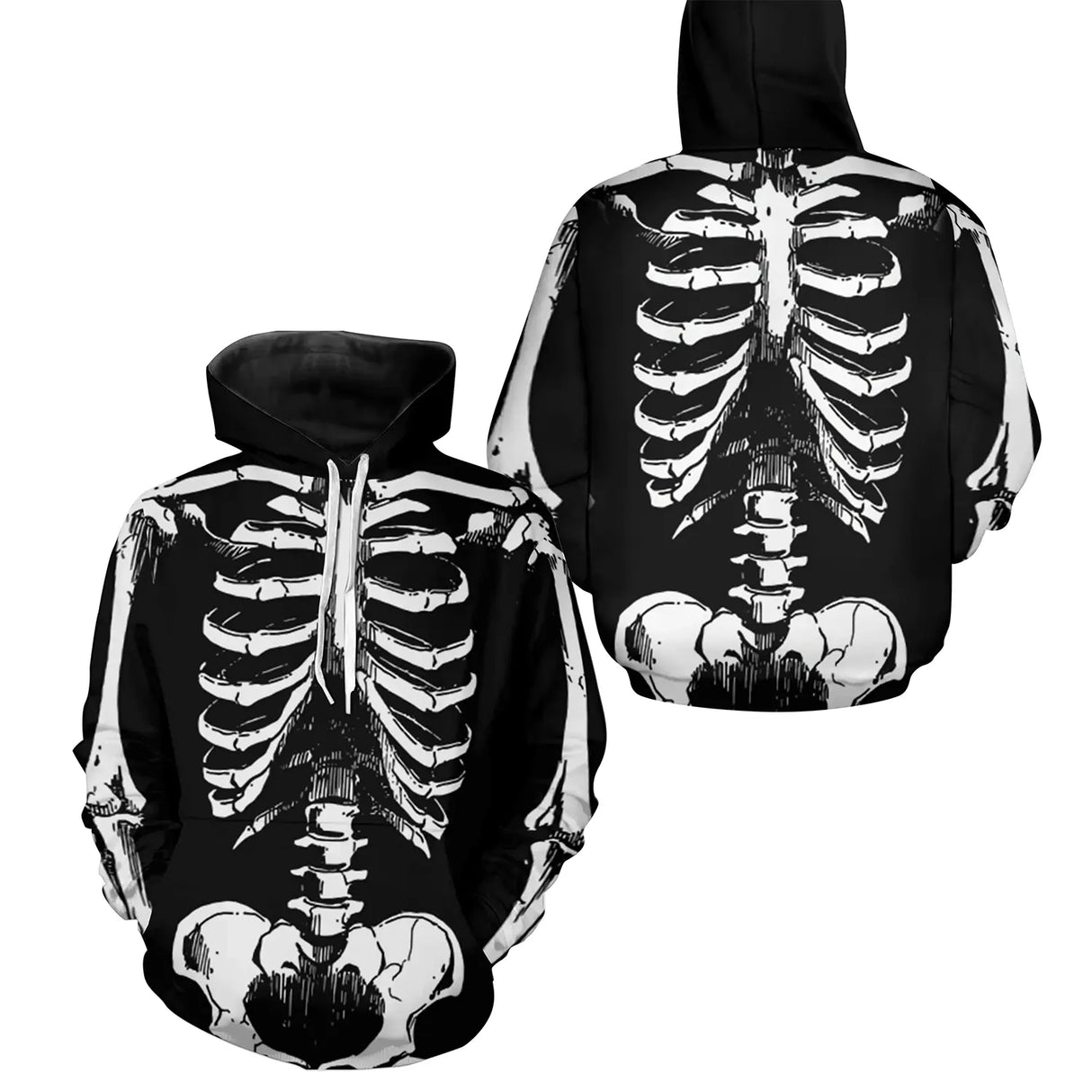 Costume Halloween squelette variante manches longues avec ossature