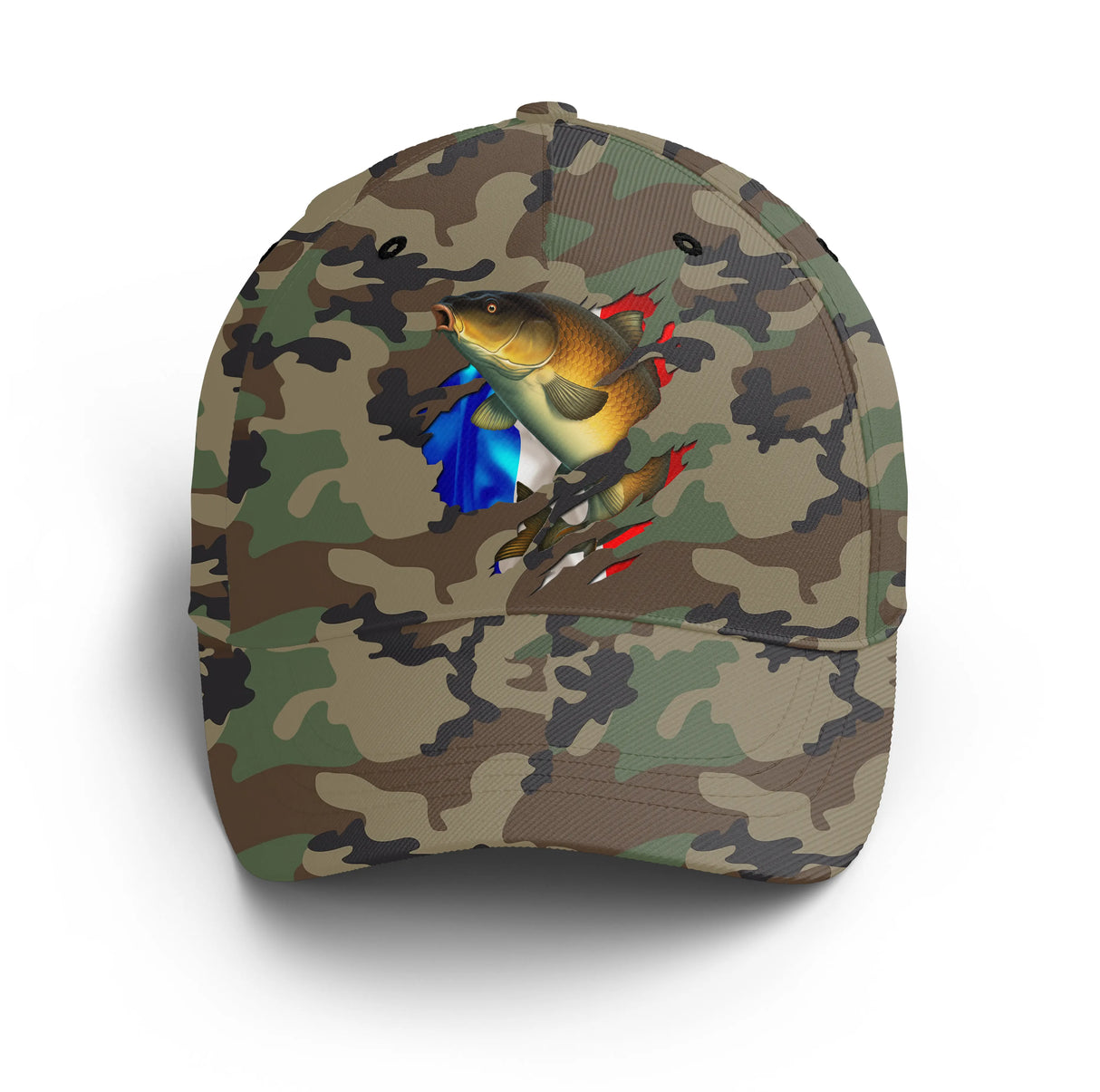 Casquette carpe camouflage militaire France carpe stylisée patriote unisexe parcours
