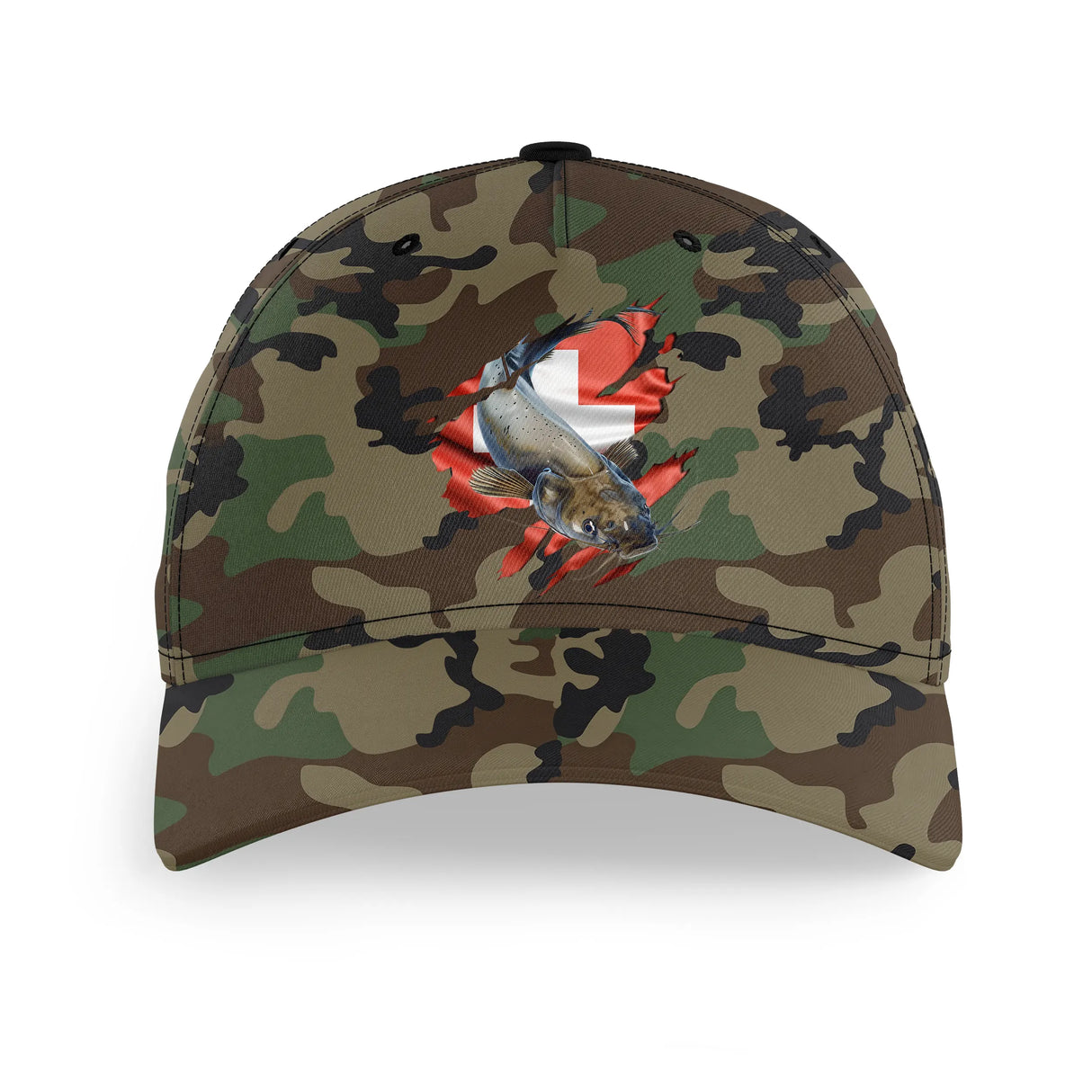 Casquette silure camouflage militaire Suisse silure stylisé croix blanche unisexe parcours