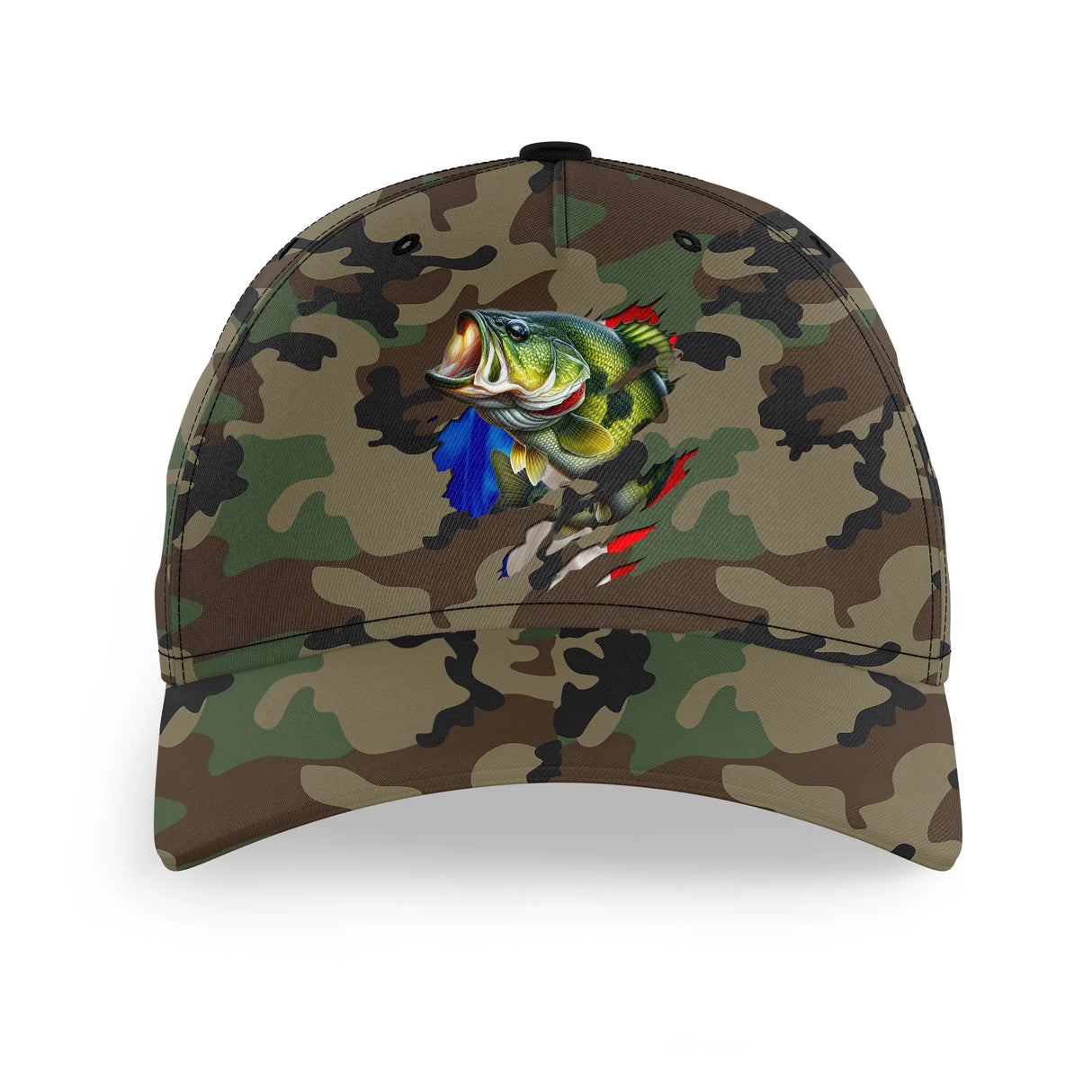 Alpenext - Casquette Pêcheur, Pêche du Bar, Cadeau Original Fans de Pêche, Motifs Camouflage, Drapeau France - CT01072220 Casquette BWB 1