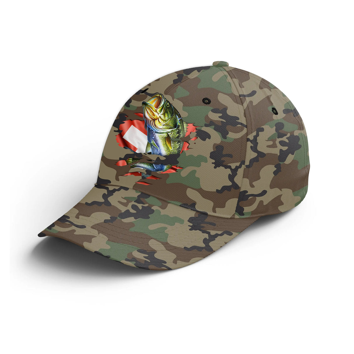 Casquette pêche bar camouflage militaire vert kaki drapeau Suisse bar attaque helvète unisexe