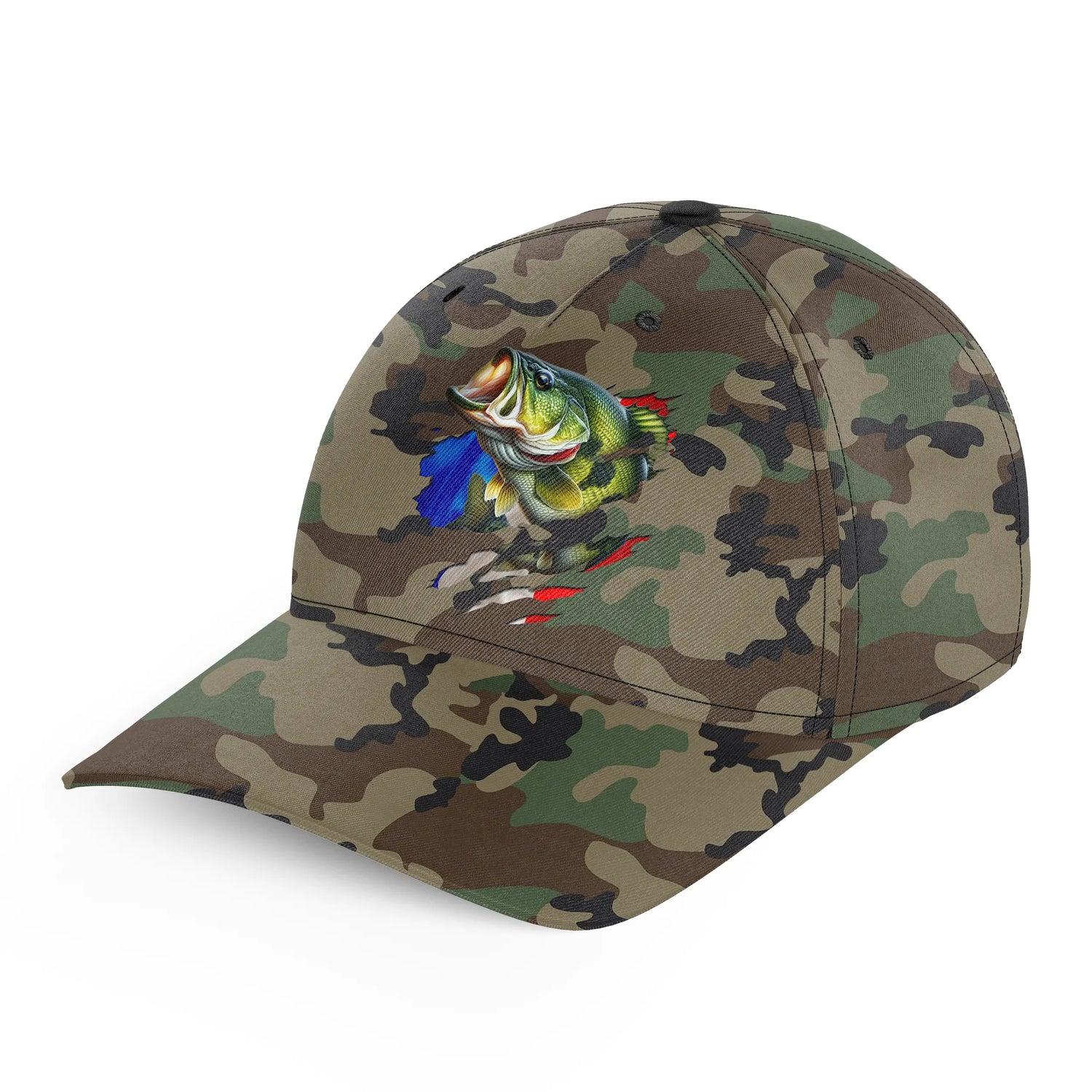 Alpenext - Casquette Pêcheur, Pêche du Bar, Cadeau Original Fans de Pêche, Motifs Camouflage, Drapeau France - CT01072220 Casquette BWB