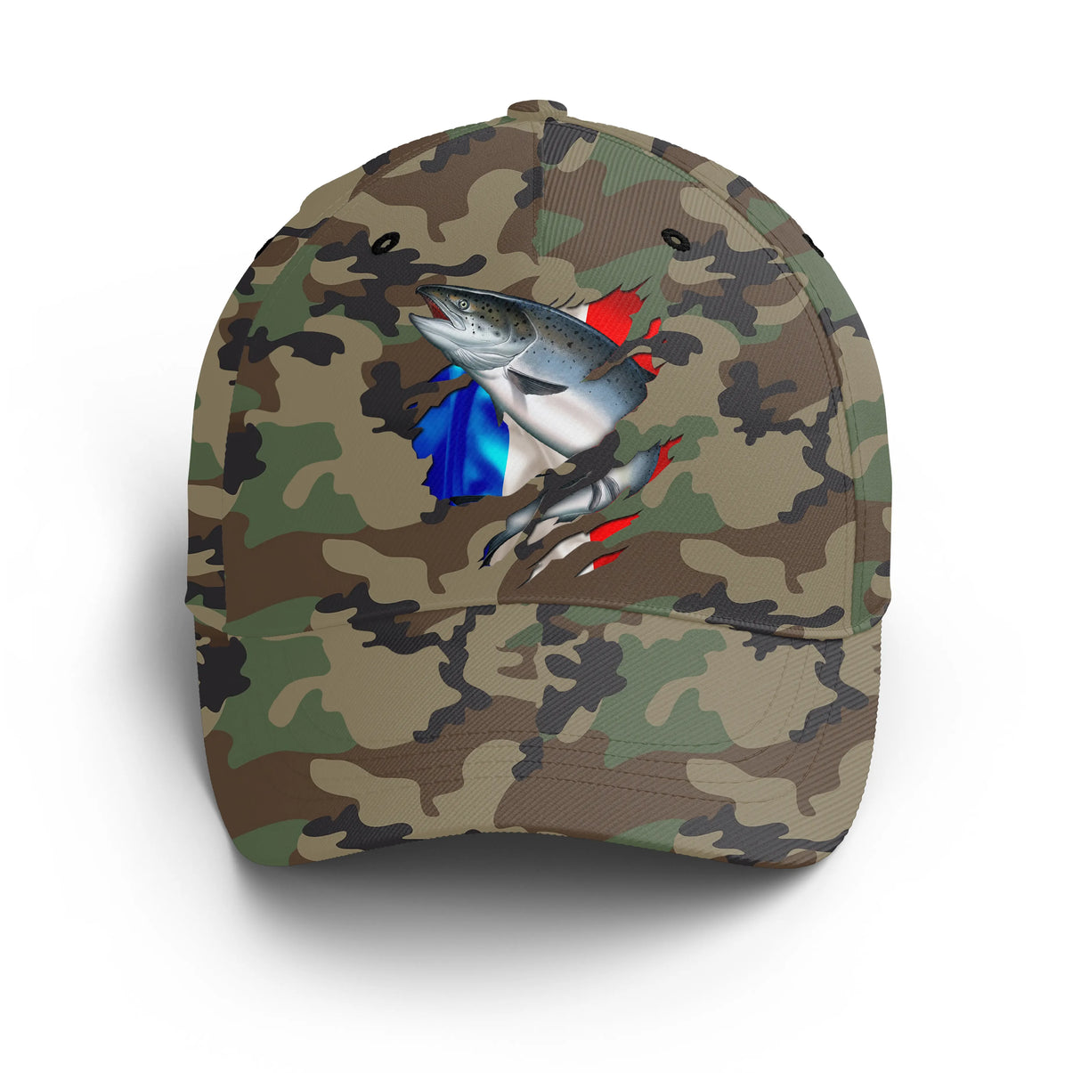 Casquette saumon camouflage militaire France saumon stylisé patriote unisexe fleuve