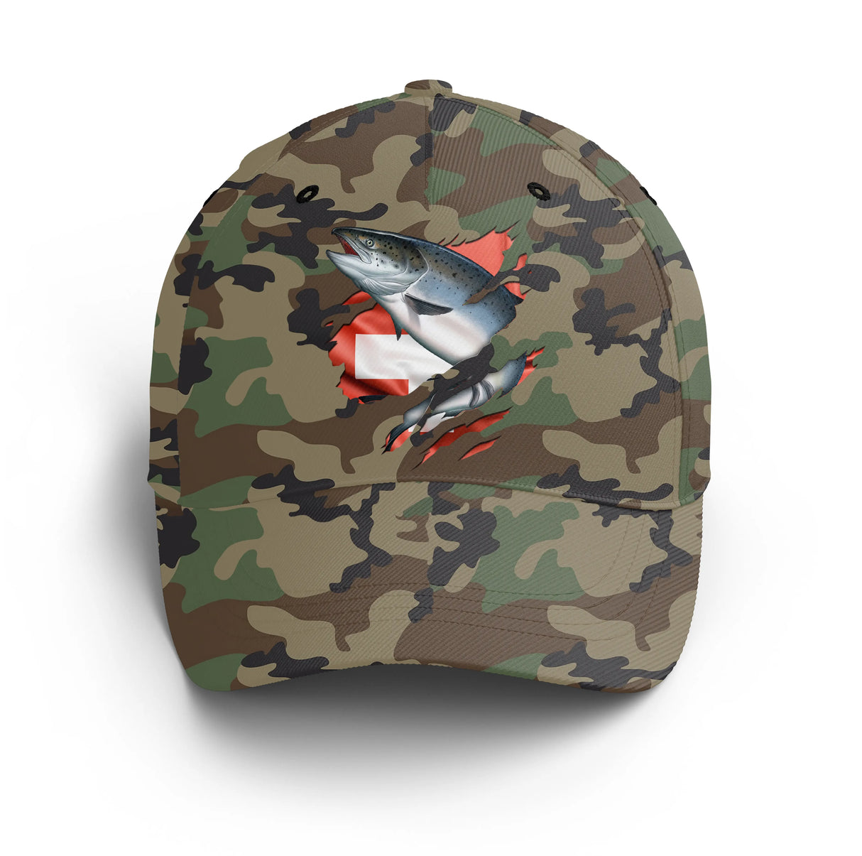 Casquette saumon camouflage militaire Suisse saumon stylisé croix blanche unisexe fleuve