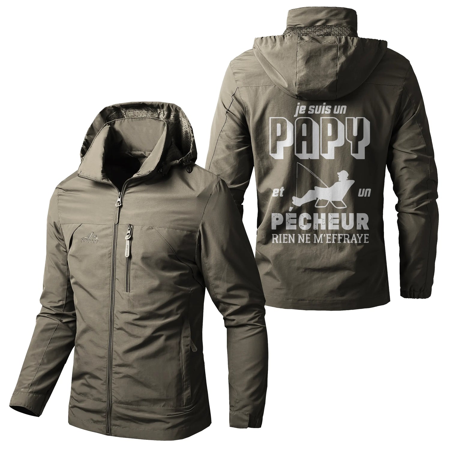 Veste Imperméable et Coupe-Vent - Je Suis Un Papy Pêcheur, Cadeau Drôle Grand-père - CT05092349 Kaki
