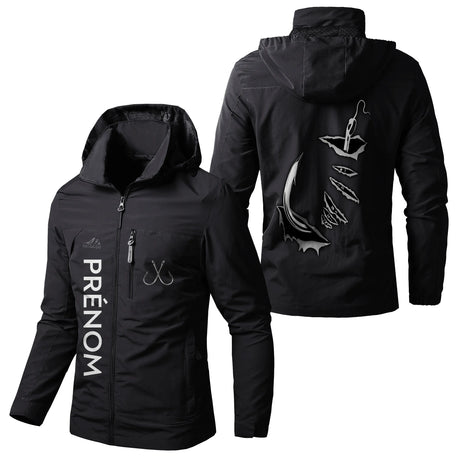 Veste Imperméable et Coupe-Vent Personnalisée - Hameçon De Pêche, Crochet De Poisson 3D - CT05092358 Noir