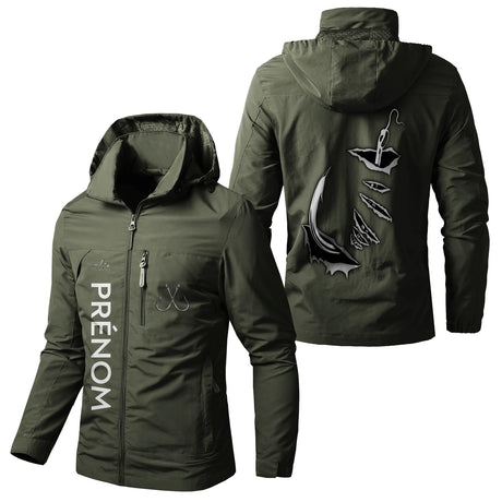 Veste Imperméable et Coupe-Vent Personnalisée - Hameçon De Pêche, Crochet De Poisson 3D - CT05092358 Vert Armée