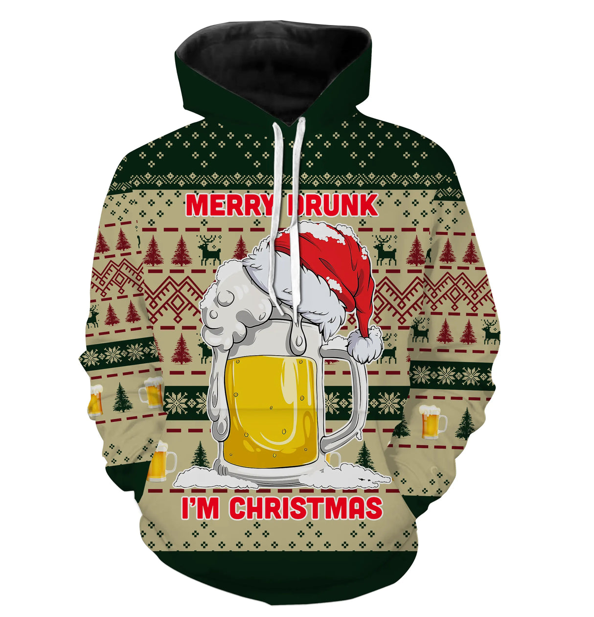 Sweat zippé Noël Merry Drunk chope bière géante, tenue festive humoristique pour soirée réveillon