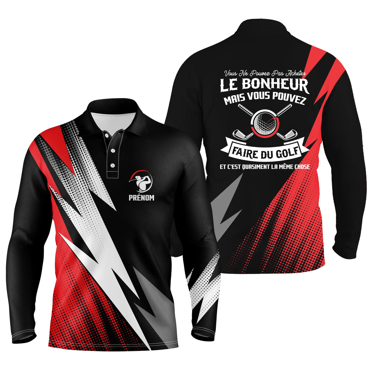 Polo de golf manches longues unisexe rouge et noir éclairs Le Bonheur Faire Du Golf parcours frais