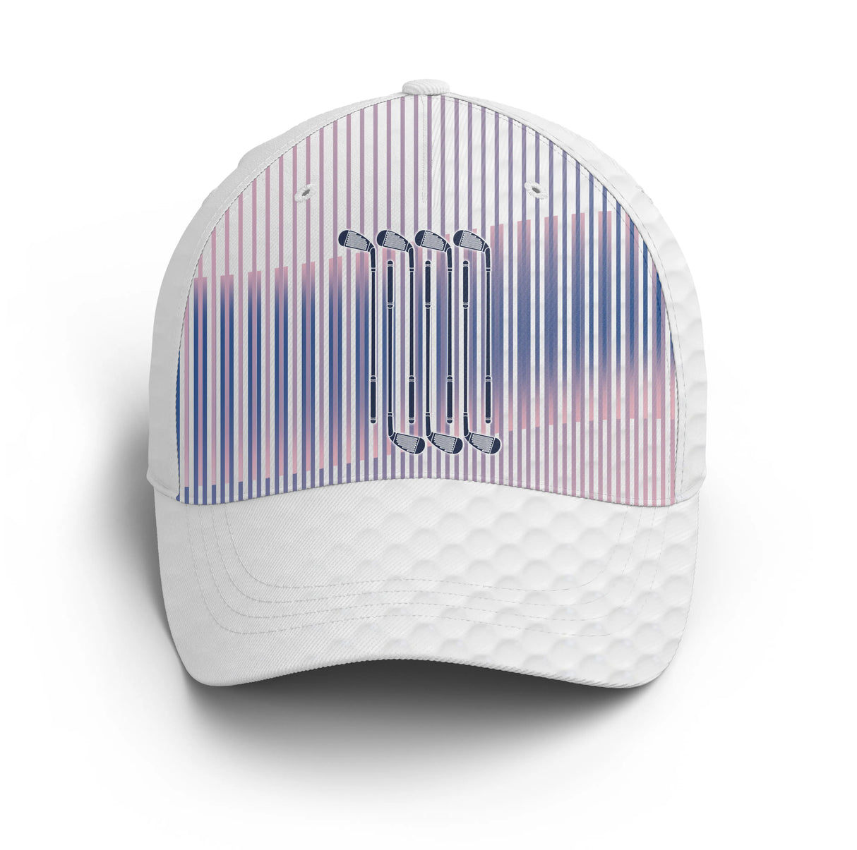 Casquette golf blanc immaculé rayures violet bleu rose pâle élégant unisexe parcours