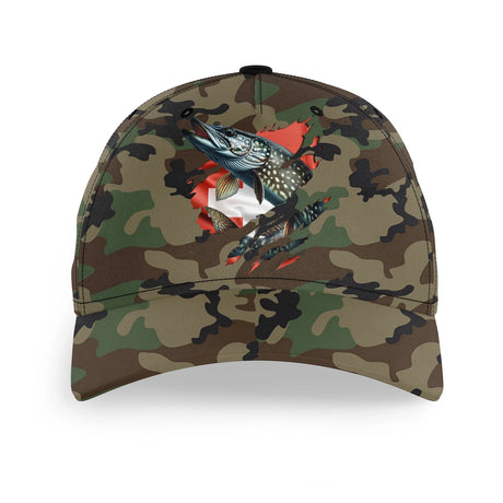 Alpenext - Casquette Pêcheur, Pêche du Brochet, Cadeau Original Fans de Pêche, Motifs Camouflage, Drapeau Suisse - CT01072217 Casquette BWB 1