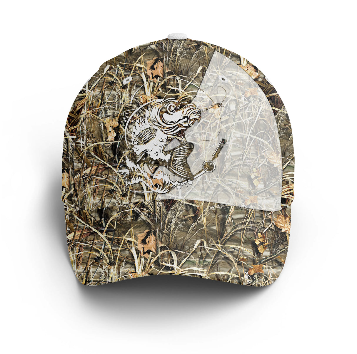 Casquette carpe camouflage roseaux brun ocre traqueur étang nature unisexe
