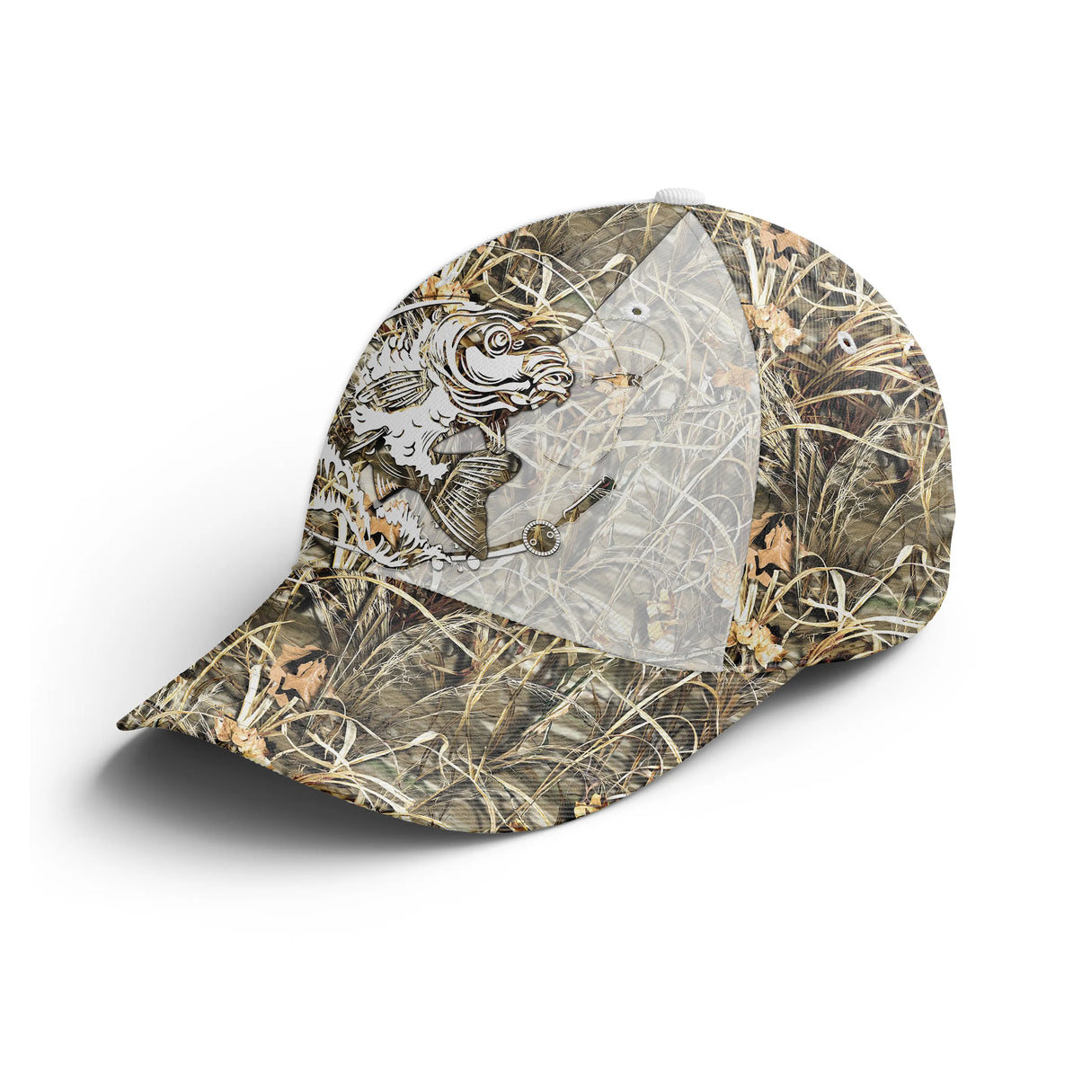 Casquette pêche carpe camouflage roseaux réaliste carpe stylisée étang carpiste eau douce unisexe