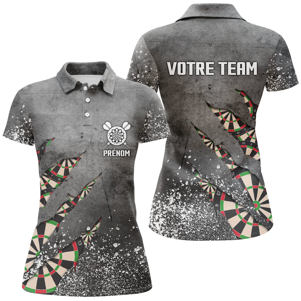 Polo Personnalisé Darts Team - Design Éclaté Gris Avec Détails Dartboard – AL12062430 - Polo Femme